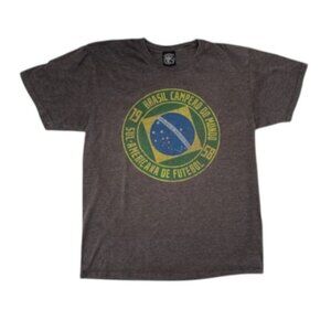 Vintage BRAZIL 1958 World Cup Futebol Soccer Champion Gray T-Shirt Mens Small